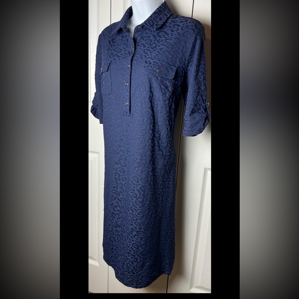 J MCLAUGHLIN Yolanda Dress Navy Blue Textured Jacquard Shift Knee Length - Picture 5 of 9